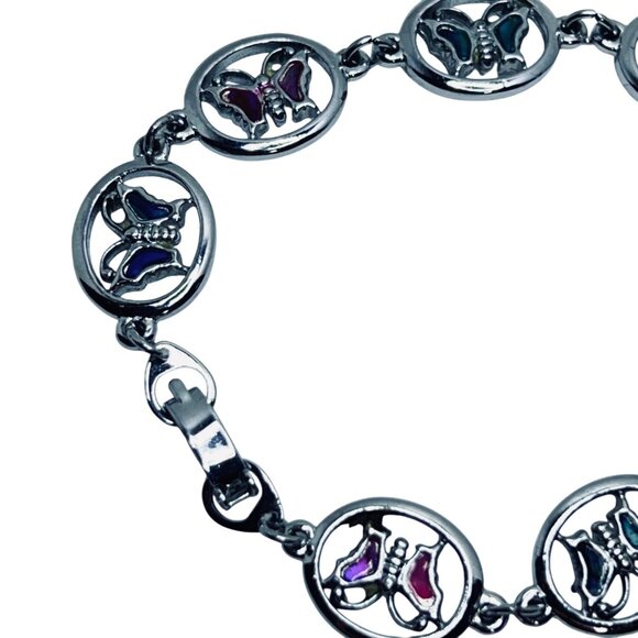 Silver Tone With Enamel Butterfly Links Bracelet (5567) - Picture 7 of 9